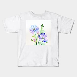 Blue Watercolor Flower Kids T-Shirt